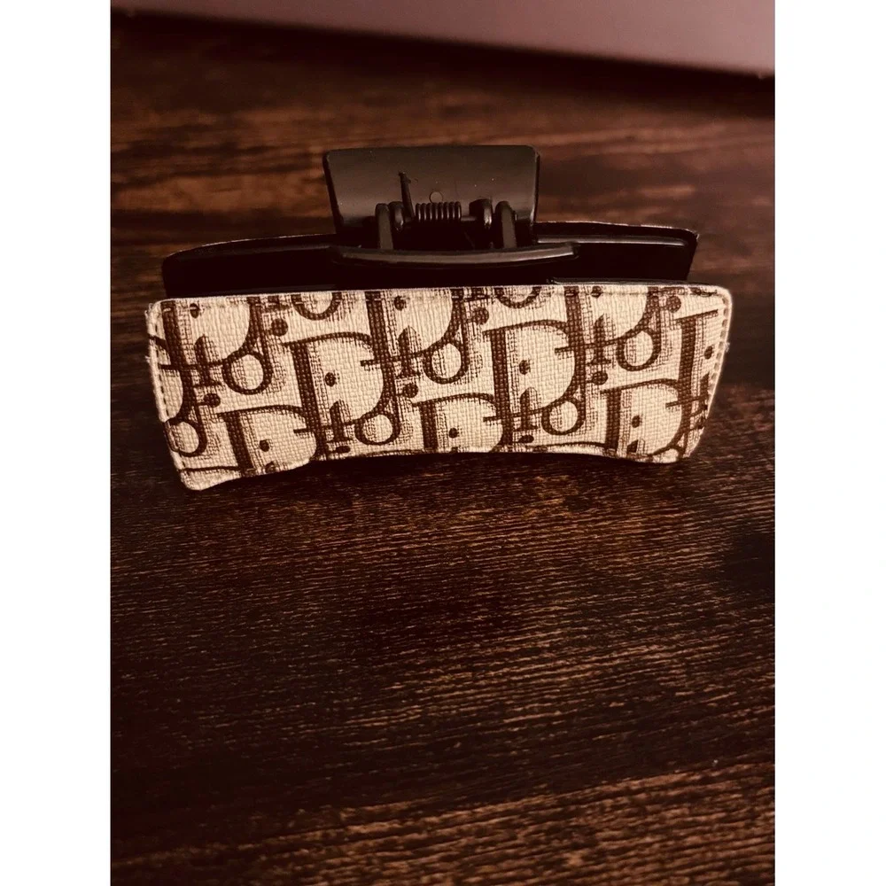 Designer Inspired Monogram Hair Claw Clip - Brown/Beige